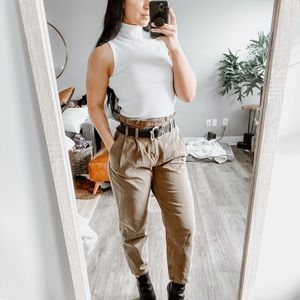 Tan paper bag waist jeans